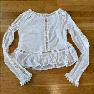 Urban Outfitters White Lace Peplum Long Sleeve Top XS